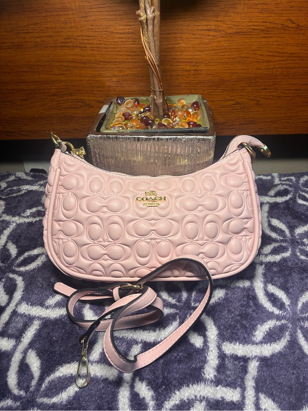 Coach Pink Embossed Signature Shoulder Bag